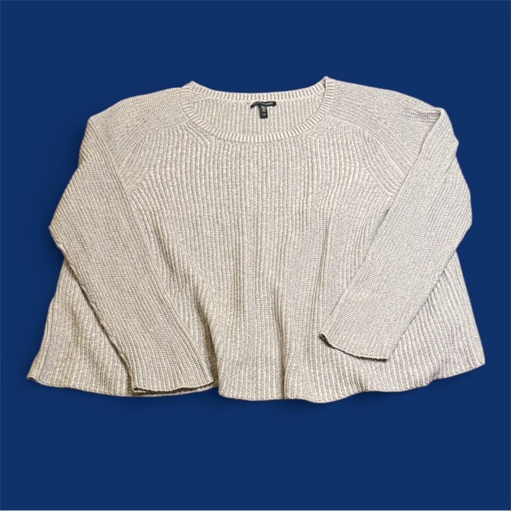 Eileen Fisher Organic Cotton Tencel Light Gray Knit Oversized Short Sweater sz L